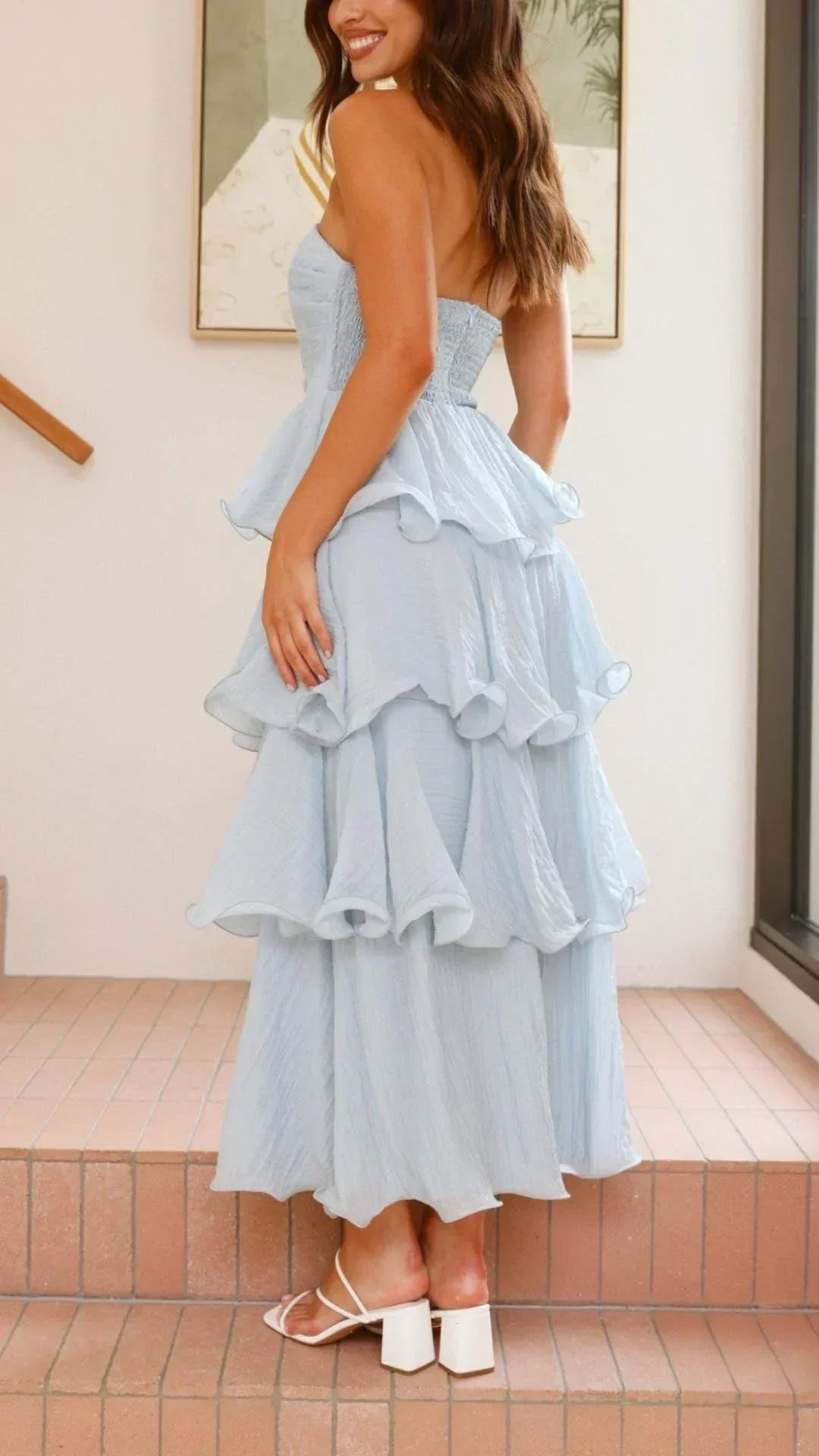 Robe Longue Femme Sans Bretelles Volants Élégants Soirée Été | ROBEMODE