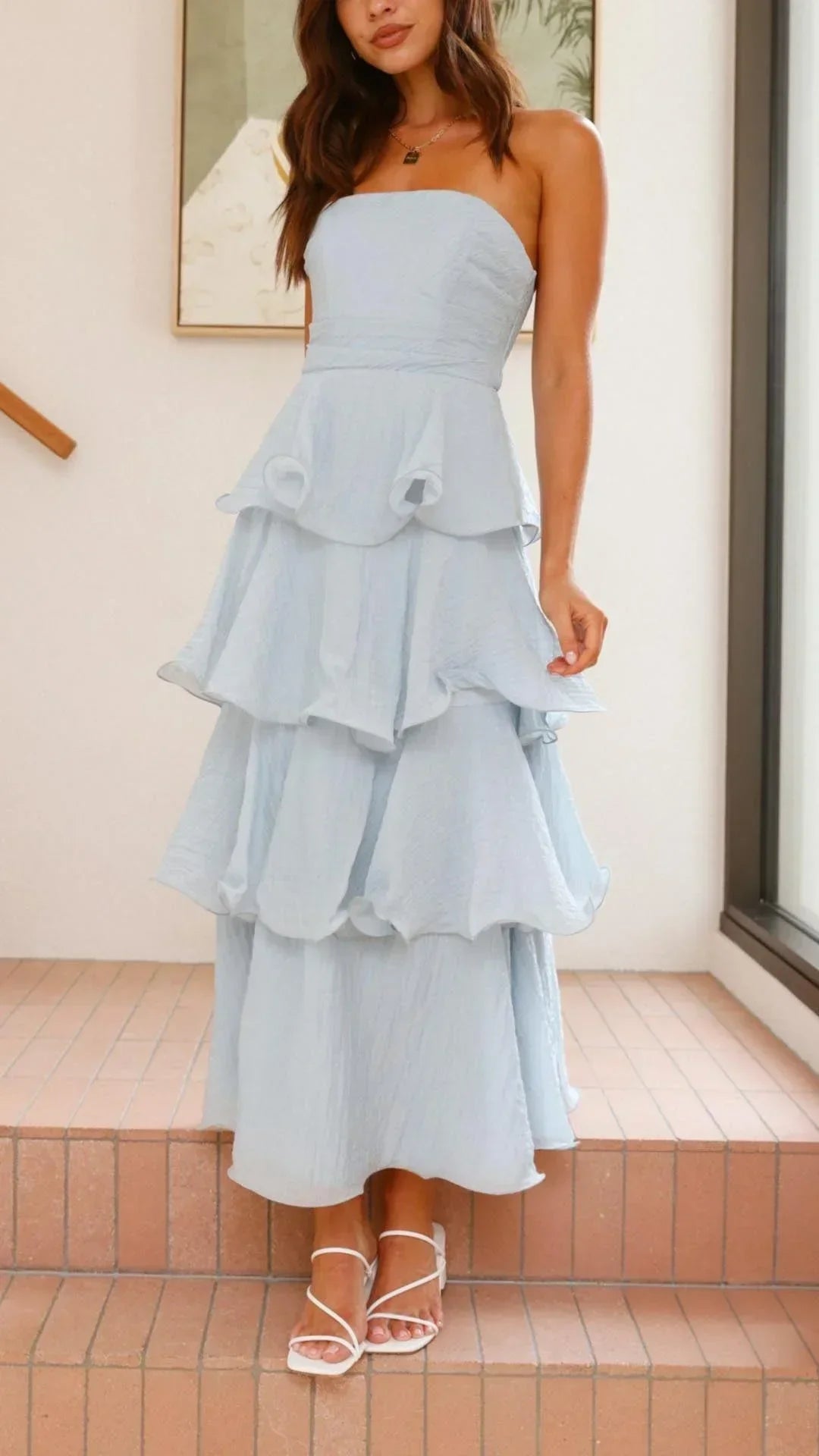 Robe Longue Femme Sans Bretelles Volants Élégants Soirée Été | ROBEMODE