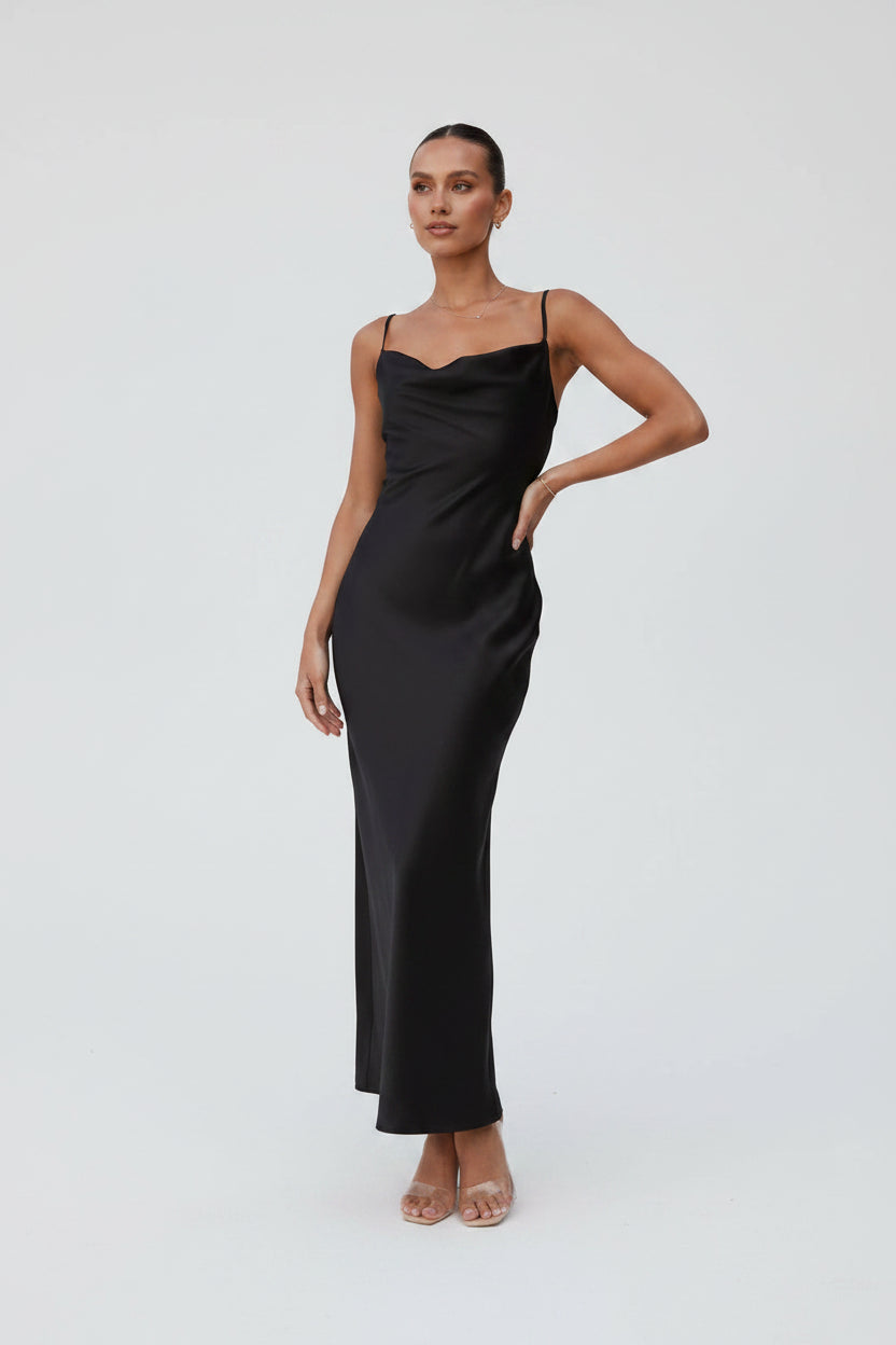 Robe Longue Satinée Col Bénitier Sans Manches Femme | Élégante Soirée 4 Coloris | ROBEMODE