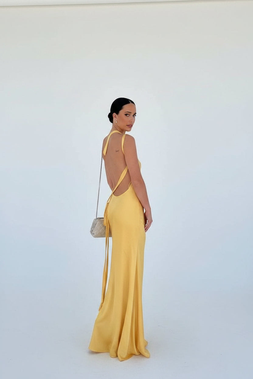 Robe Longue Satinée Bretelles Fines Dos Ouvert Femme | ROBEMODE