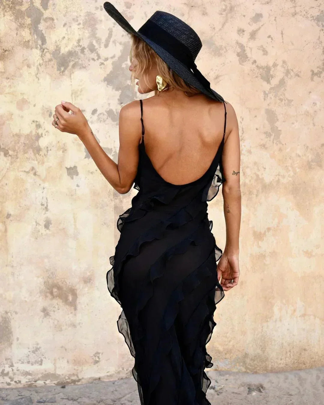 Robe longue soirée femme à volants bretelles fines | Coupe féminine + Style élégant + Facile à accessoiriser – ROBEMODE