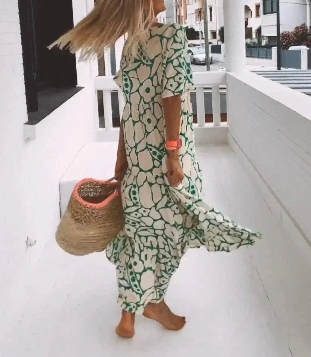 Robe Longue Été Femme Col V Manches Courtes Fleurie 4 Coloris | ROBEMODE