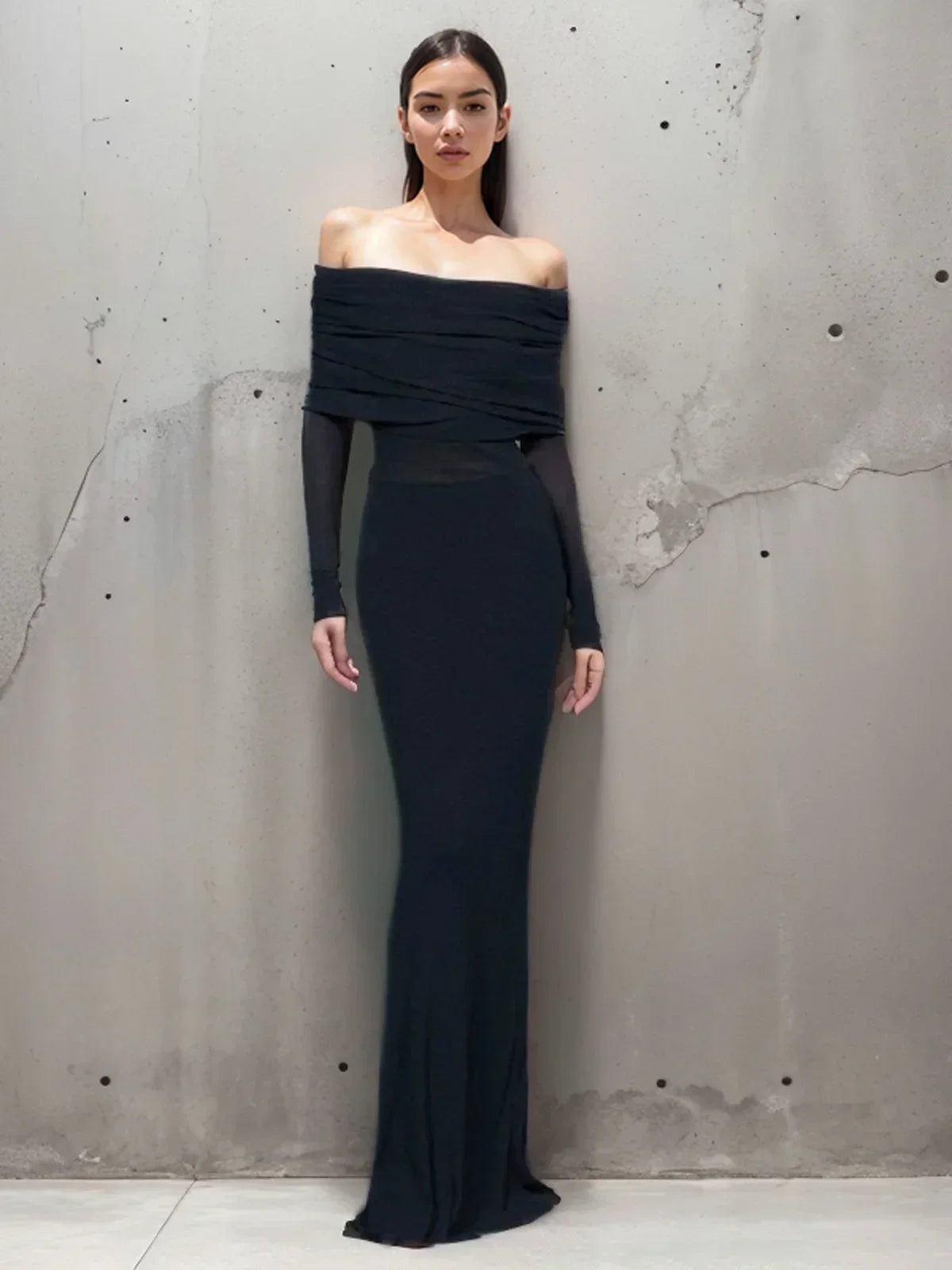 Robe longue soirée ajustée épaules dénudées manches longues | Coupe féminine + Style élégant + Facile à accessoiriser – ROBEMODE
