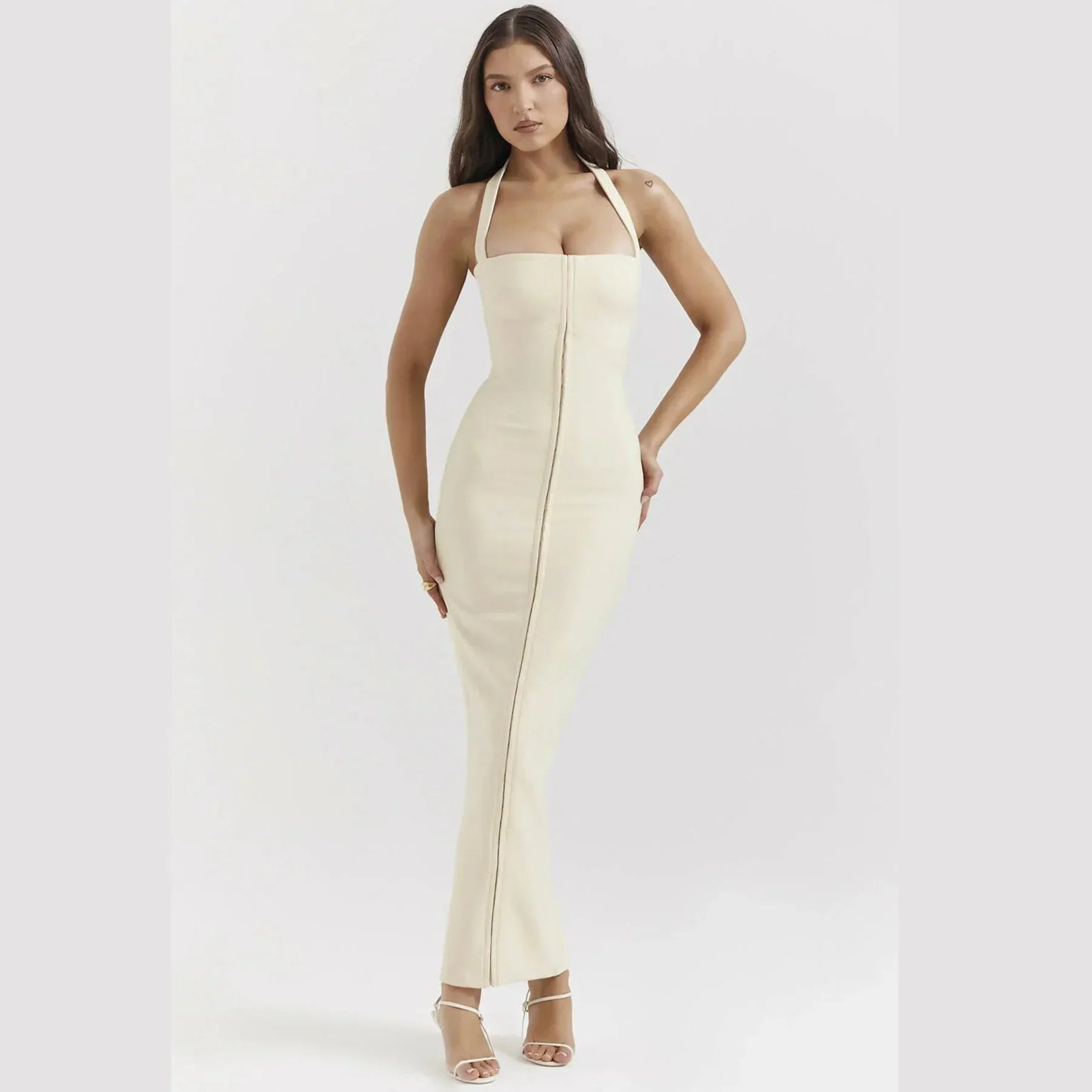 Robe longue femme ajustée avec zip frontal soirée