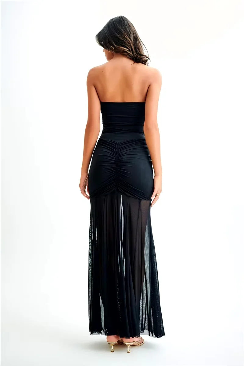 Robe Longue Bardot Ruchée Manches Courtes Soirée 2 Coloris | ROBEMODE