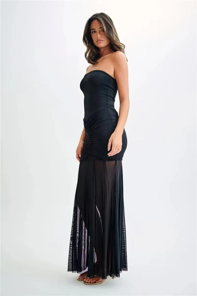 Robe Longue Bardot Ruchée Manches Courtes Soirée 2 Coloris | ROBEMODE