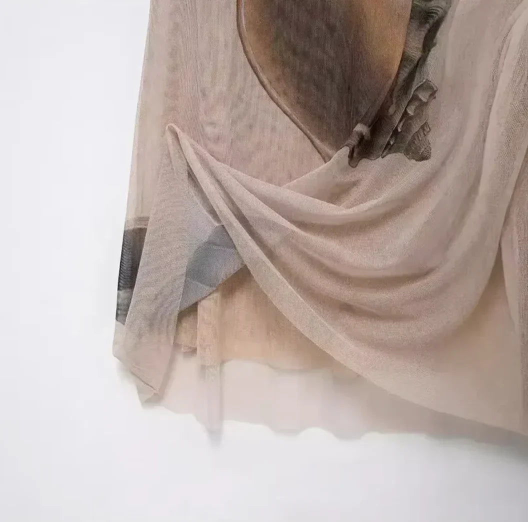 Robe longue femme sans manches beige motif coquillage | Coupe féminine + Style élégant + Facile à accessoiriser – ROBEMODE