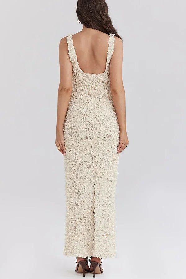 Robe longue dos nu blanche florale pour soirée été | ROBEMODE