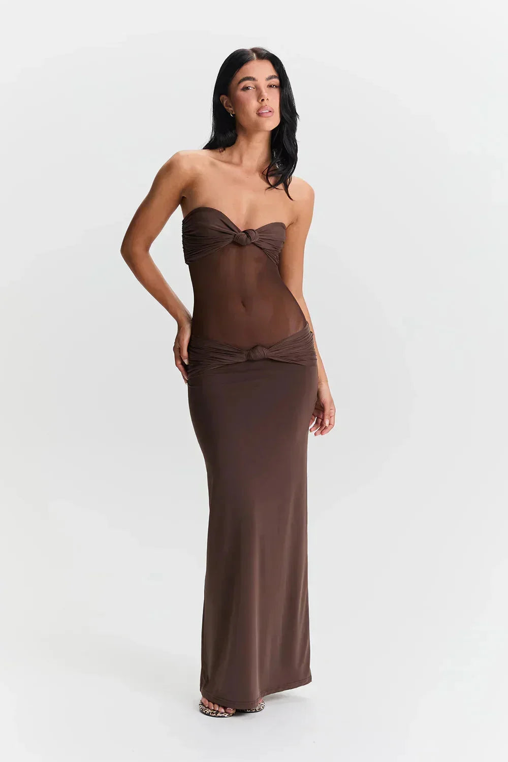 Robe longue bustier avec transparence et nœuds | Coupe féminine + Style élégant + Facile à accessoiriser – ROBEMODE