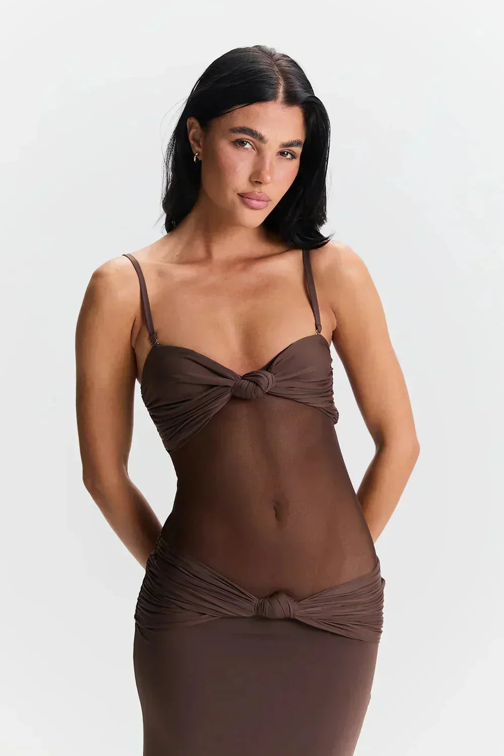 Robe longue bustier avec transparence et nœuds | Coupe féminine + Style élégant + Facile à accessoiriser – ROBEMODE