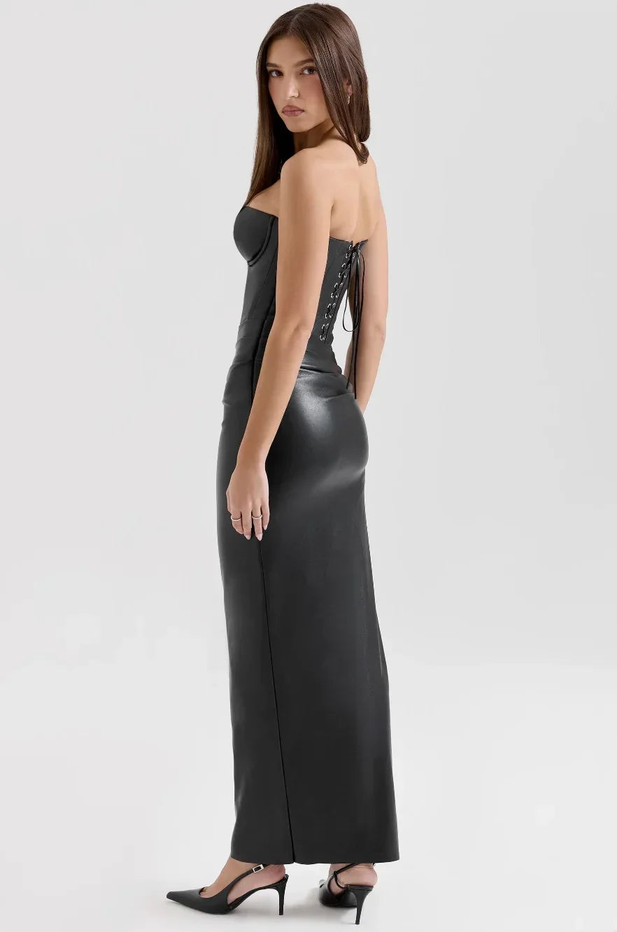 Robe Longue Bustier Fendue Coupe Ajustée Soirée 2 Coloris | ROBEMODE