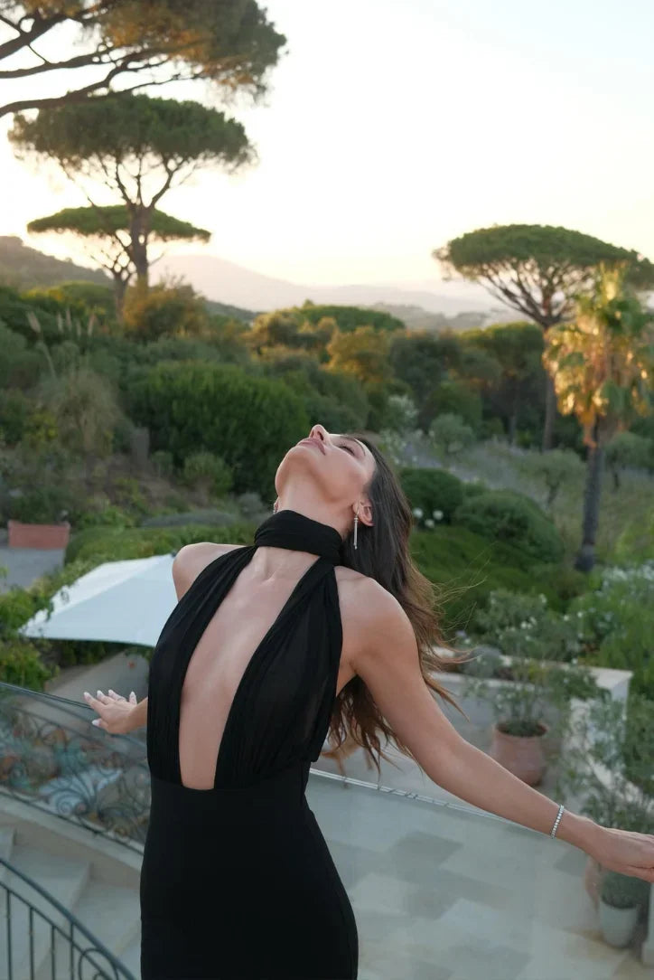 Robe Longue Dos Nu Bicolore Décolleté Soirée Élégante | ROBEMODE