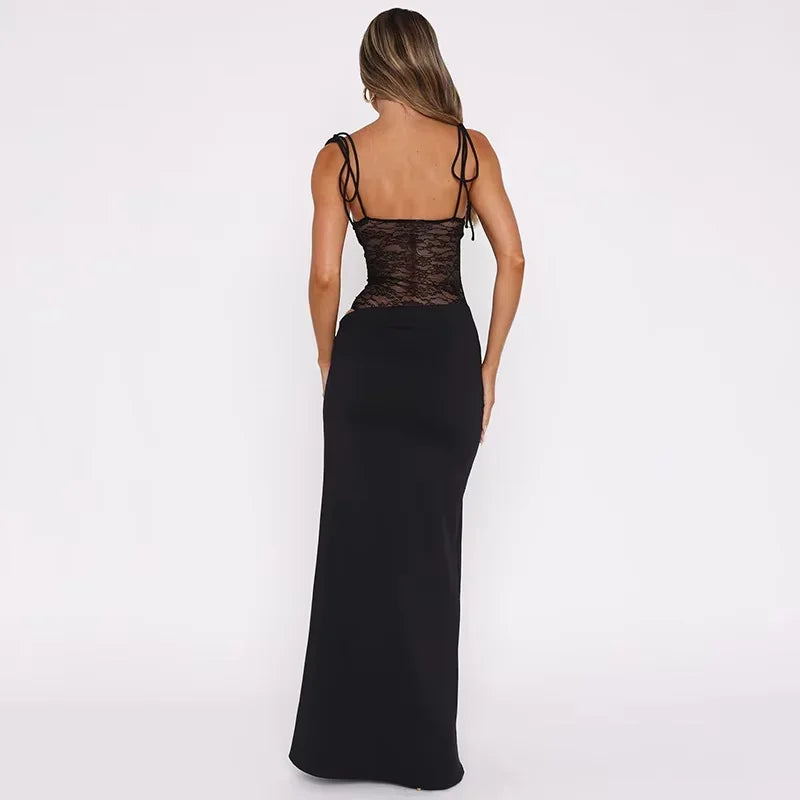 Robe Longue Femme Détail Dentelle Dos Nu Soirée | ROBEMODE