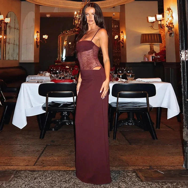 Robe Longue Femme Détail Dentelle Dos Nu Soirée | ROBEMODE