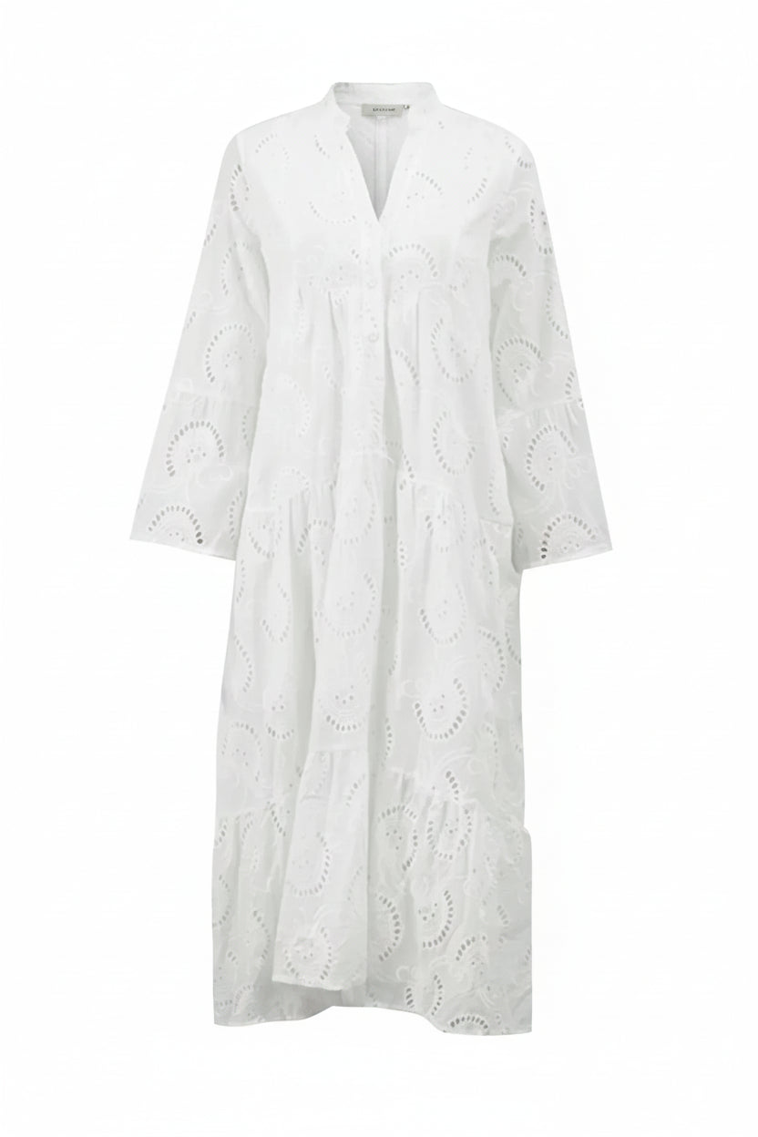 Robe Longue Ajourée Femme Manches 3/4 Col V Grande Taille | ROBEMODE