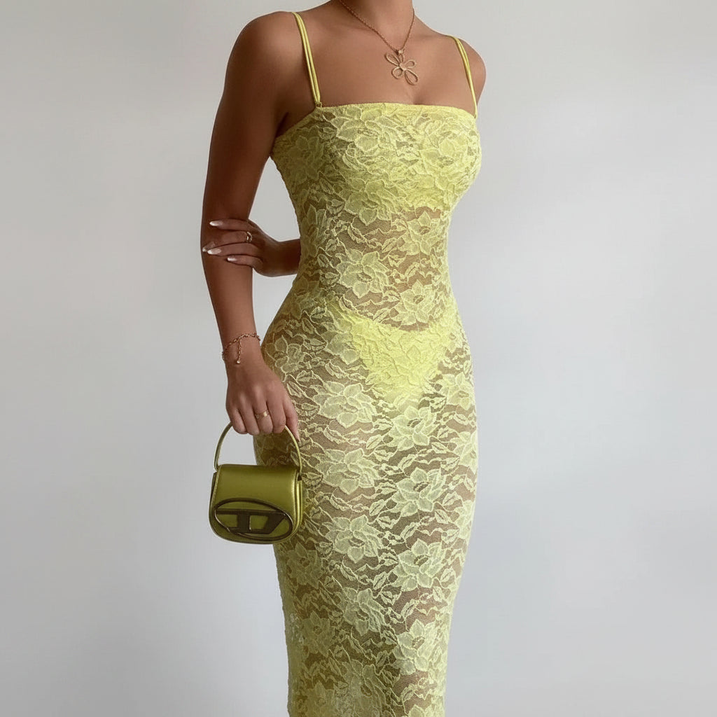 Robe longue femme avec dentelle et fines bretelles | Coupe féminine + Style élégant + Facile à accessoiriser – ROBEMODE