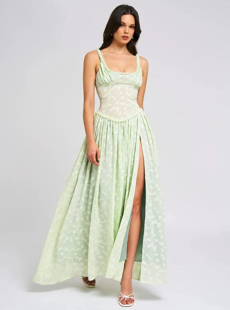 Robe Longue Femme Bretelles Fente Haute Élégante | ROBEMODE