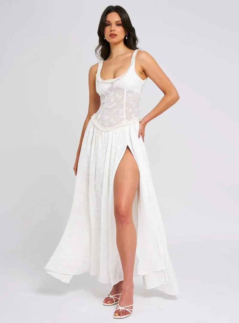 Robe Longue Femme Bretelles Fente Haute Élégante | ROBEMODE