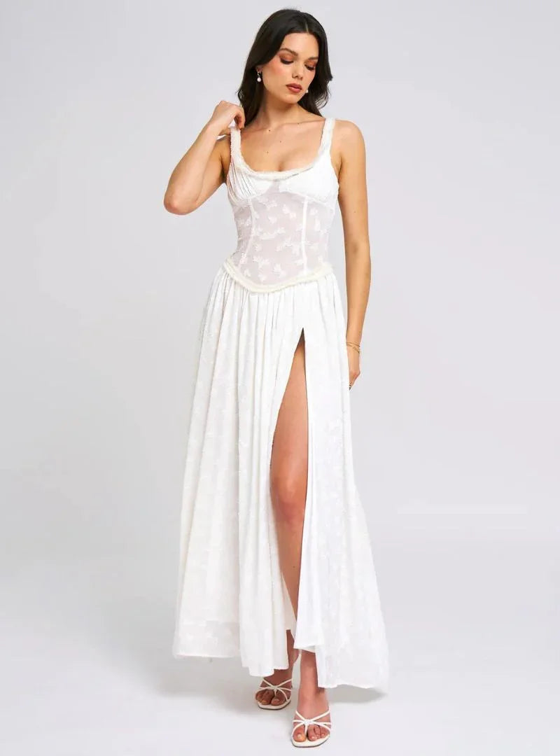 Robe Longue Femme Bretelles Fente Haute Élégante | ROBEMODE