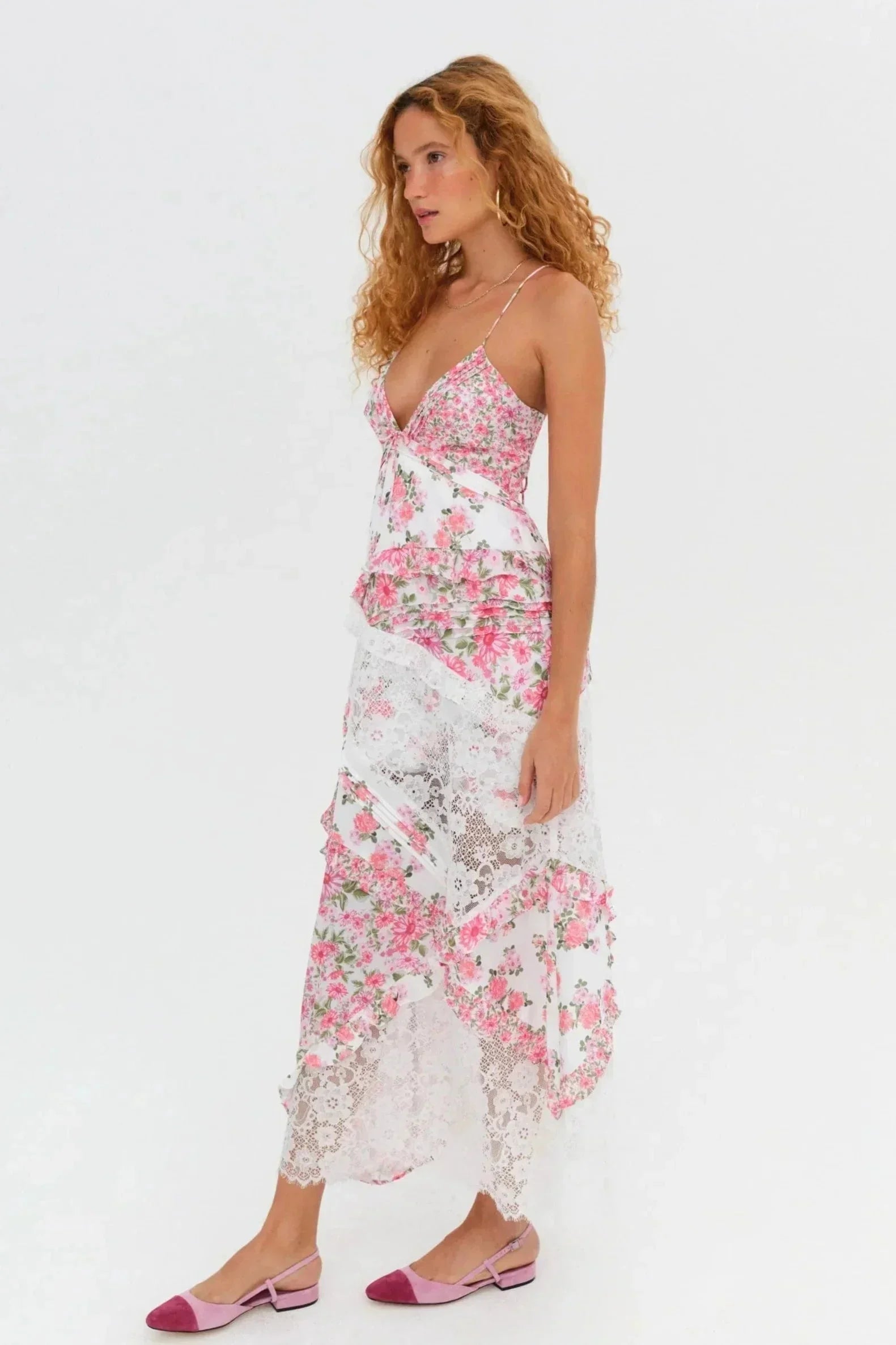 Robe longue femme avec dentelle et imprimé floral | ROBEMODE