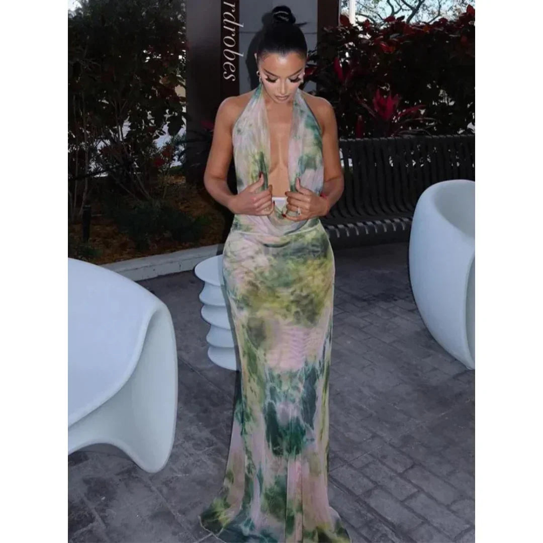 Robe Longue Femme Imprimé Fluide Dos Échancré Élégante | ROBEMODE