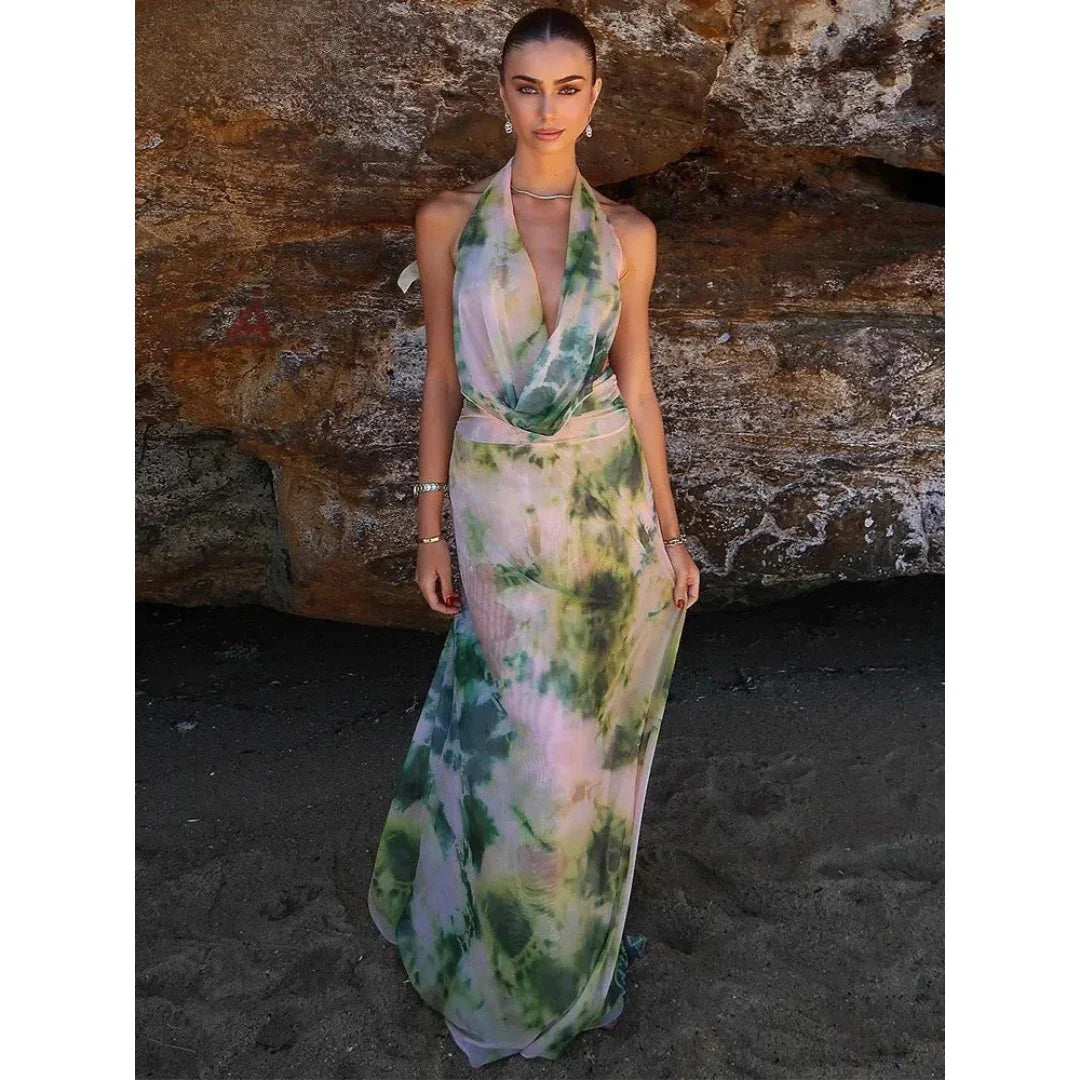 Robe Longue Femme Imprimé Fluide Dos Échancré Élégante | ROBEMODE