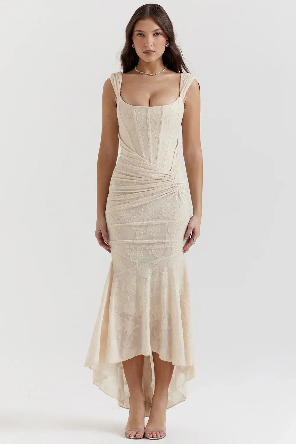 Robe mi-longue femme avec motif floral et bretelles larges