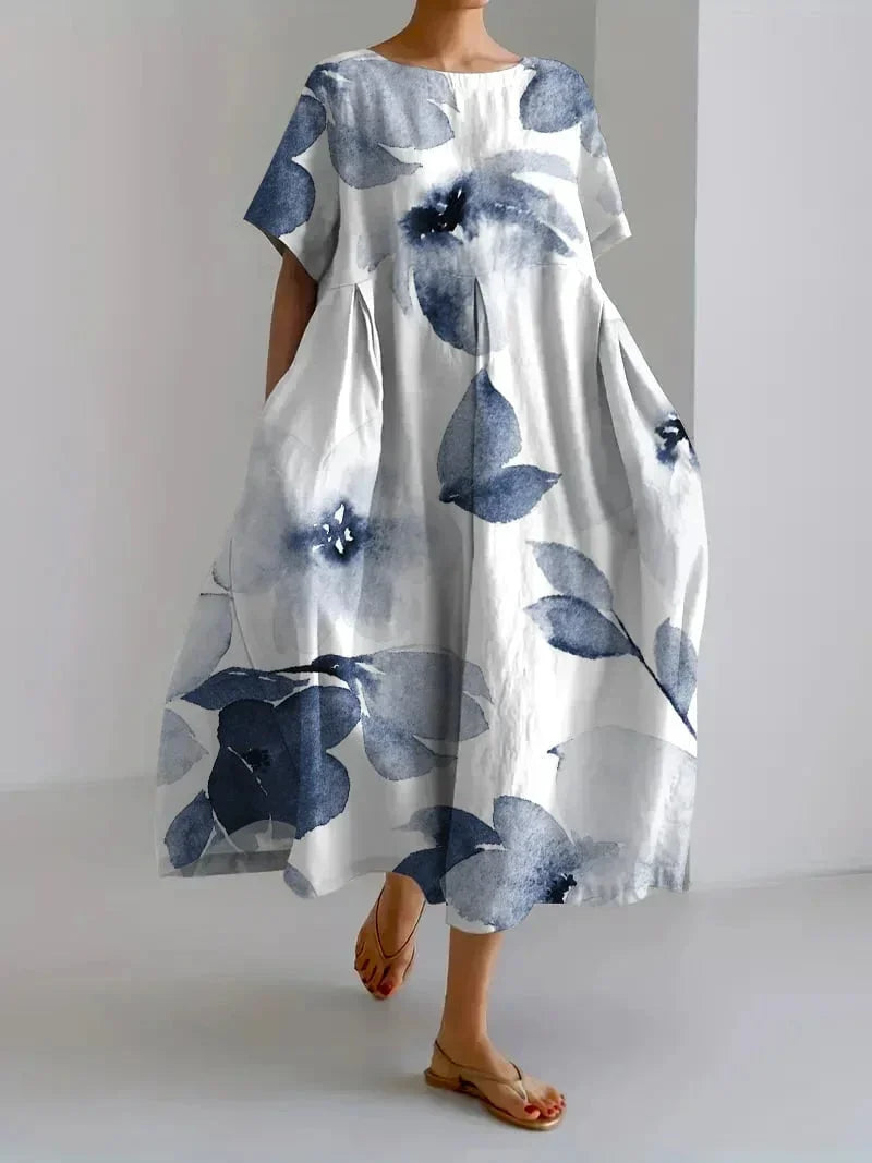 Robe Maxi Femme Florale Bohème Ample | Poches Intégrées + Manches Courtes + Multi Coloris | ROBEMODE