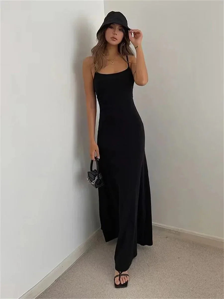 Robe Longue Ajustée Bretelles Fines Été 3 Coloris | ROBEMODE