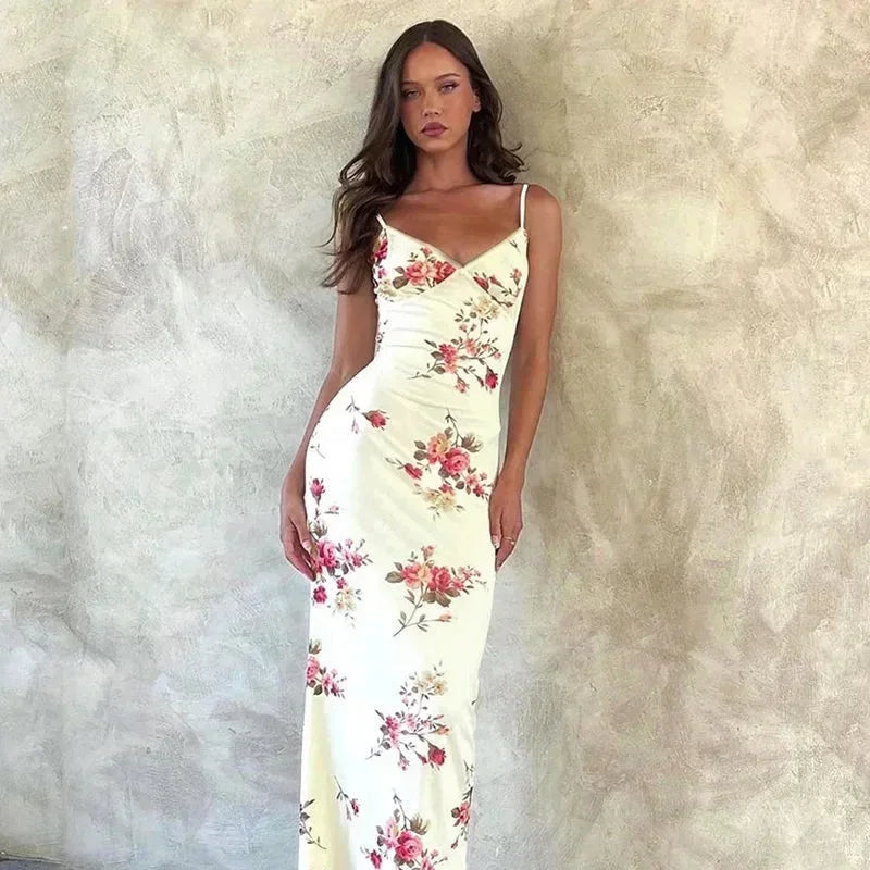 Robe maxi femme à motifs floraux fines bretelles | Coupe féminine + Style élégant + Facile à accessoiriser – ROBEMODE