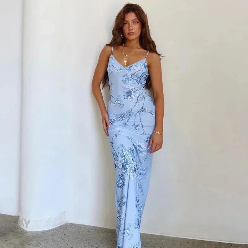 Robe maxi femme à motifs floraux fines bretelles | Coupe féminine + Style élégant + Facile à accessoiriser – ROBEMODE