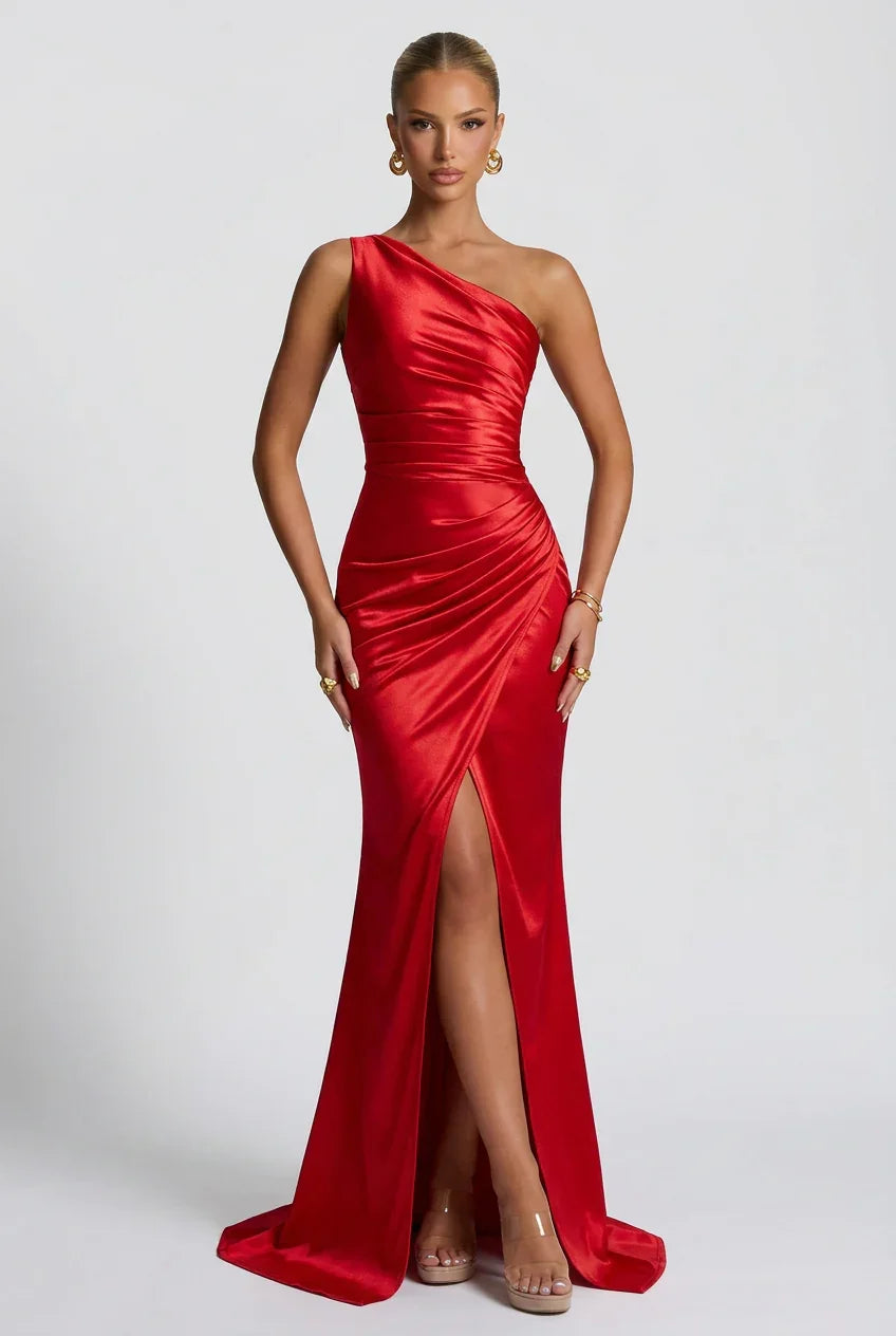 Robe longue satin fendue femme | ROBEMODE