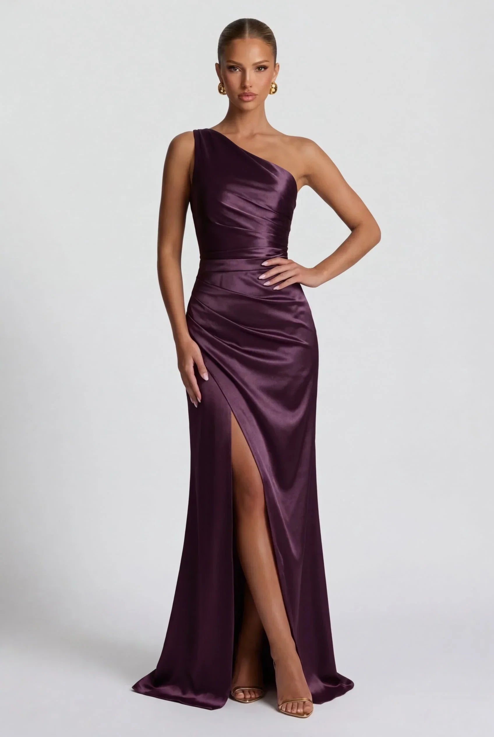 Robe longue satin fendue femme | ROBEMODE