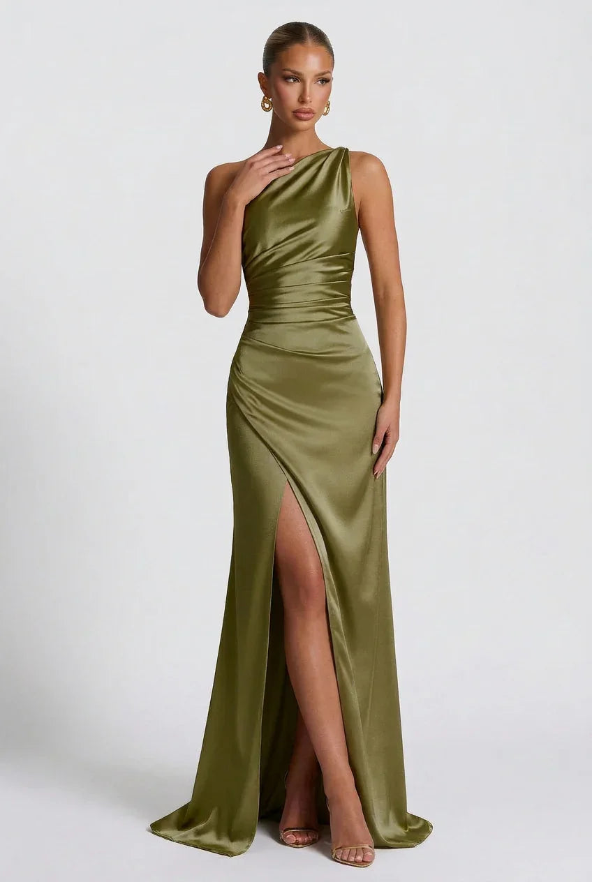 Robe longue satin fendue femme | ROBEMODE