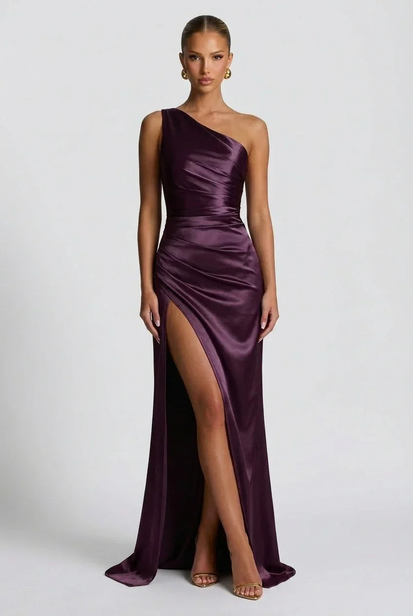Robe longue satin fendue femme | ROBEMODE