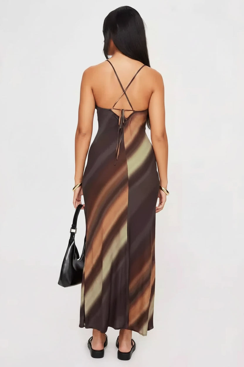 Robe longue marron dégradé bretelles fines fluide soirée | Coupe féminine + Style élégant + Facile à accessoiriser – ROBEMODE