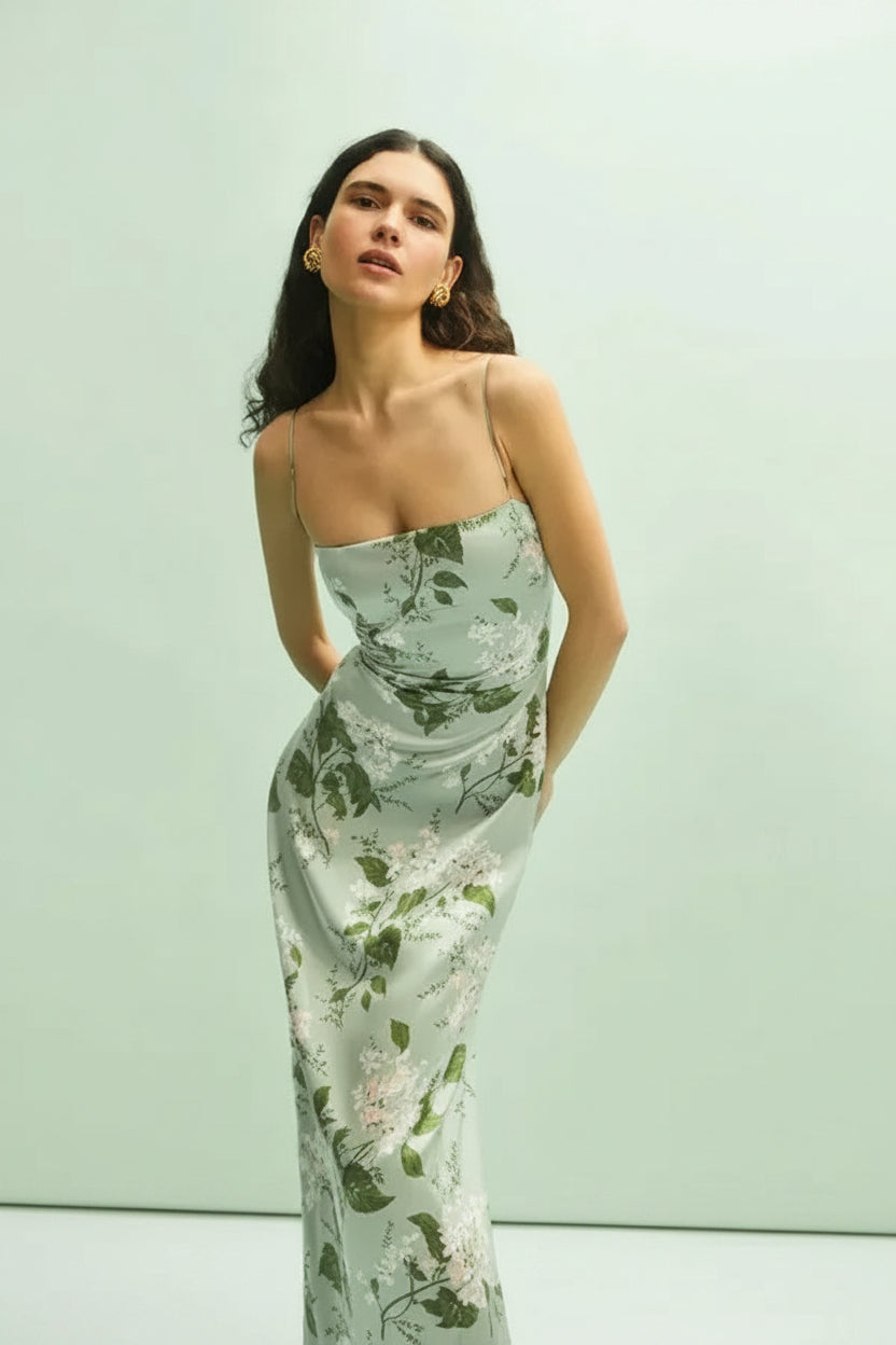 Robe longue femme été fleurs bretelles fines verte | Coupe féminine + Style élégant + Facile à accessoiriser – ROBEMODE