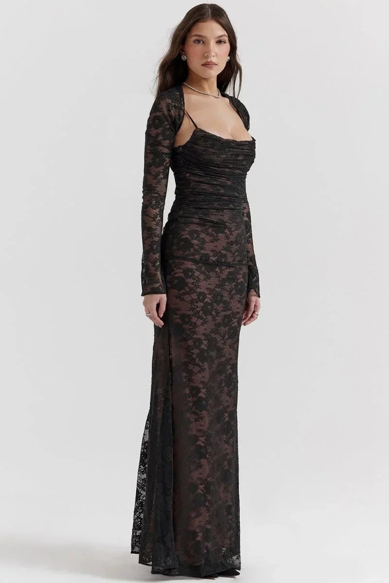 Robe longue soirée avec dentelle et dos ouvert | ROBEMODE