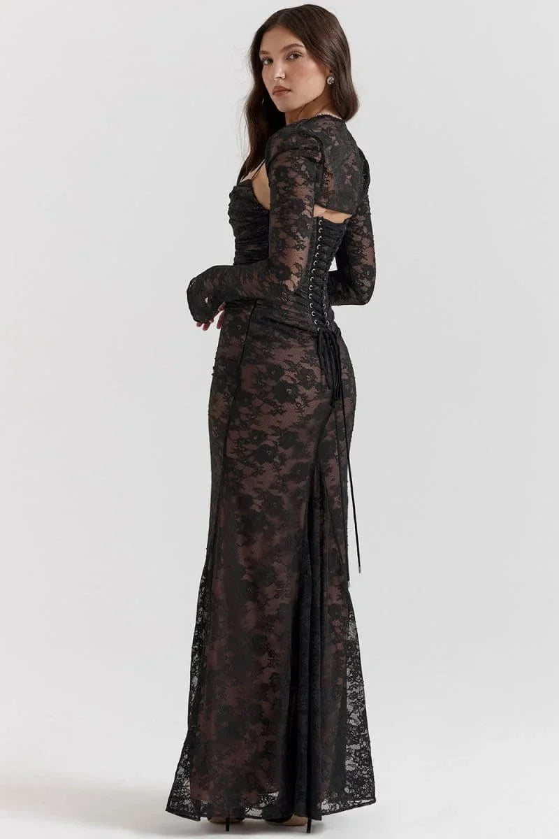 Robe longue soirée avec dentelle et dos ouvert | ROBEMODE