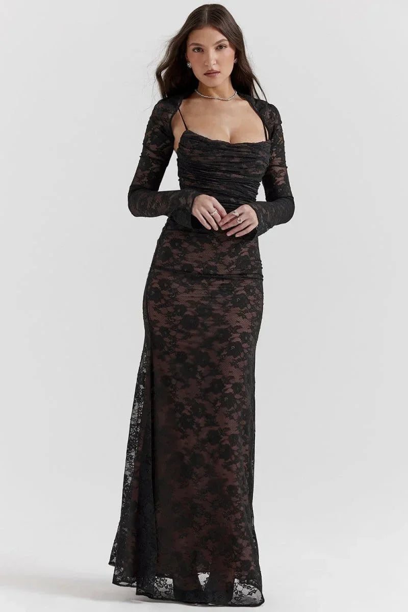 Robe longue soirée avec dentelle et dos ouvert | ROBEMODE
