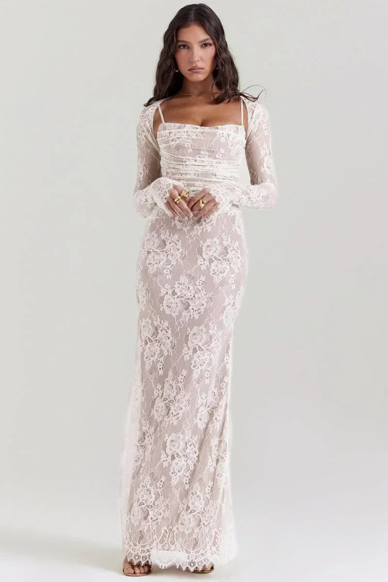Robe longue soirée avec dentelle et dos ouvert | ROBEMODE