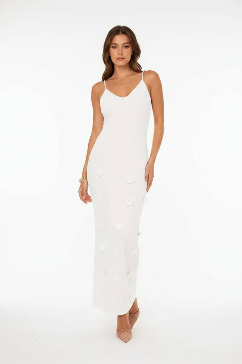 Robe longue soirée à bretelles fines avec détails floraux | Coupe féminine + Style élégant + Facile à accessoiriser – ROBEMODE