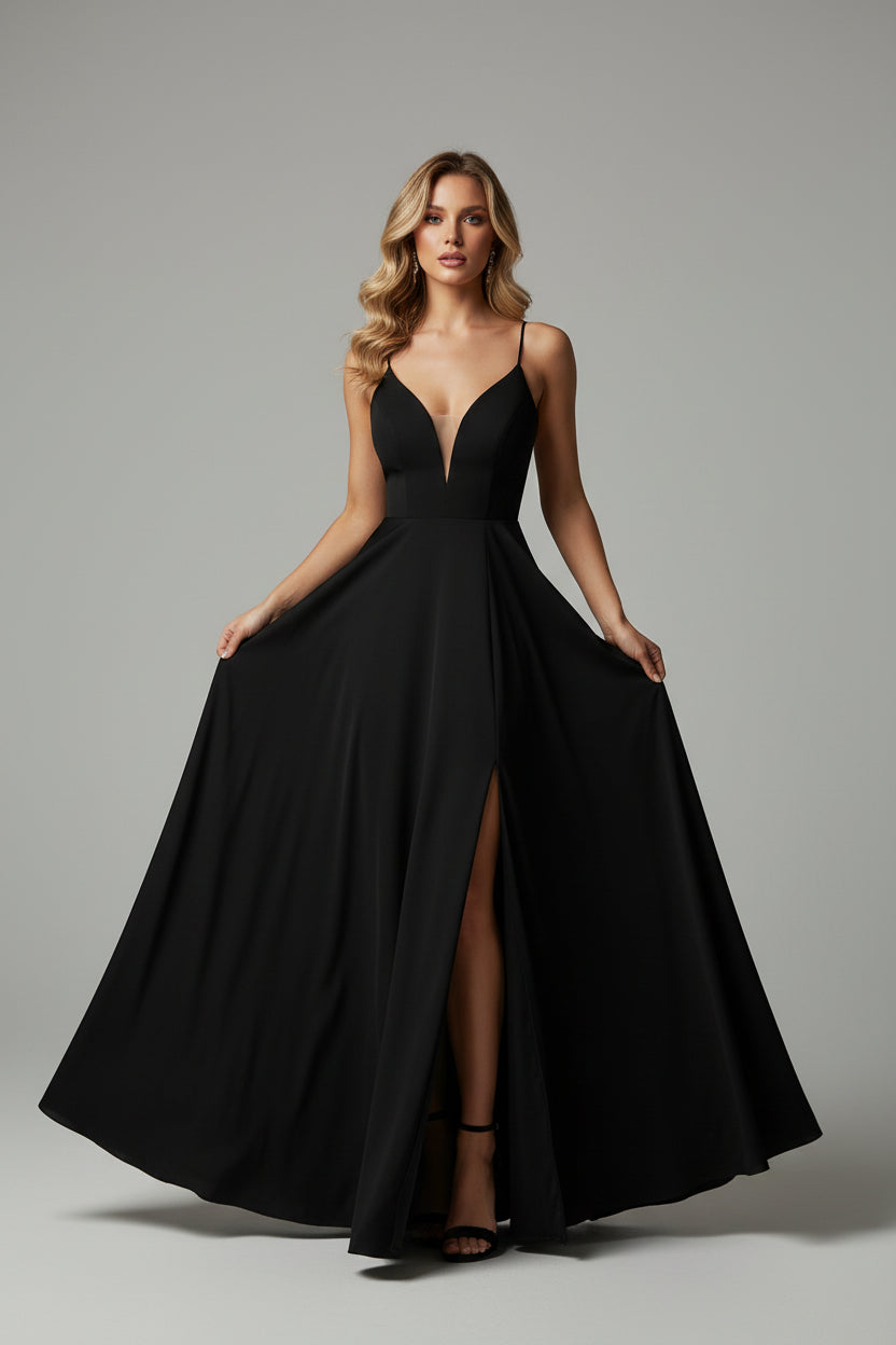 Robe Longue Fluide Fendue Décolleté Plongeant Femme Soirée | ROBEMODE