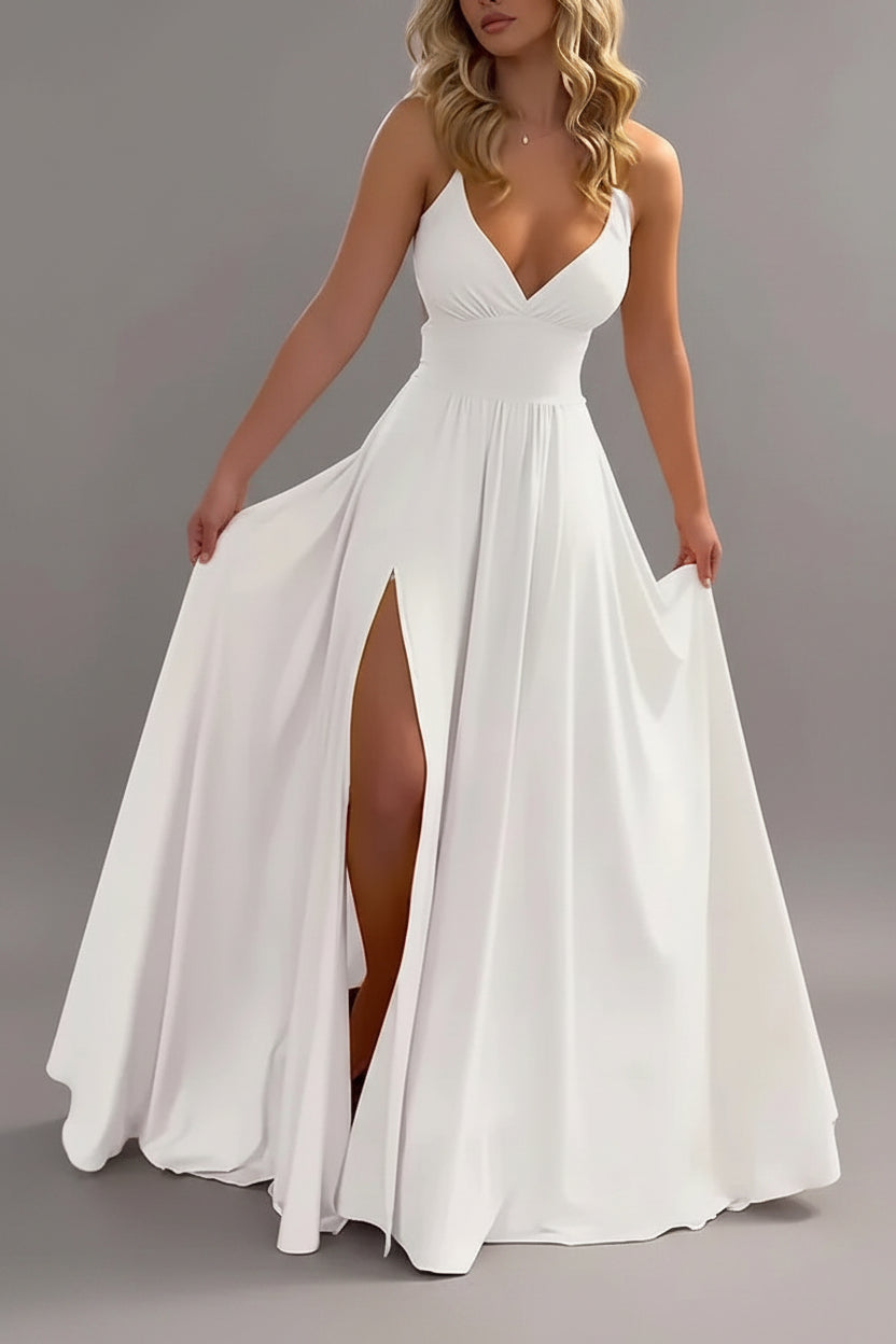 Robe Longue Fluide Fendue Décolleté Plongeant Femme Soirée | ROBEMODE