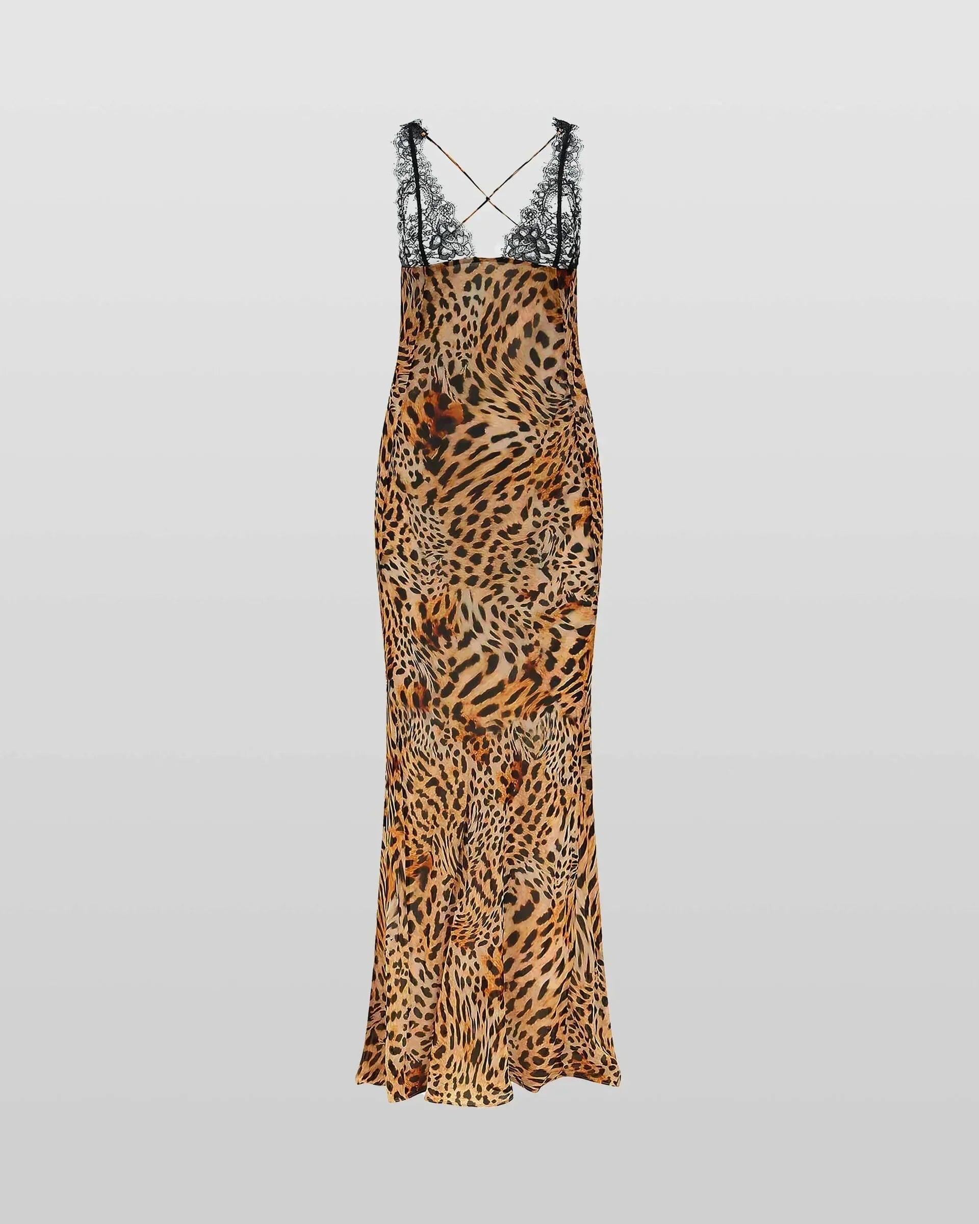 Robe longue soirée léopard dentelle et bretelles fines | ROBEMODE