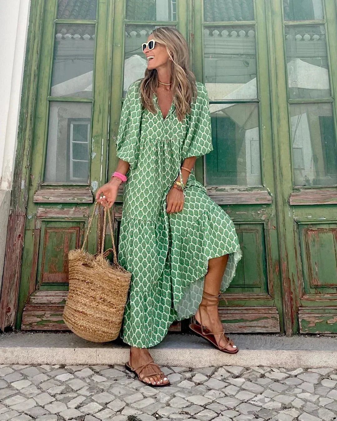 Robe longue femme col V manches longues été | Coupe féminine + Style élégant + Facile à accessoiriser – ROBEMODE