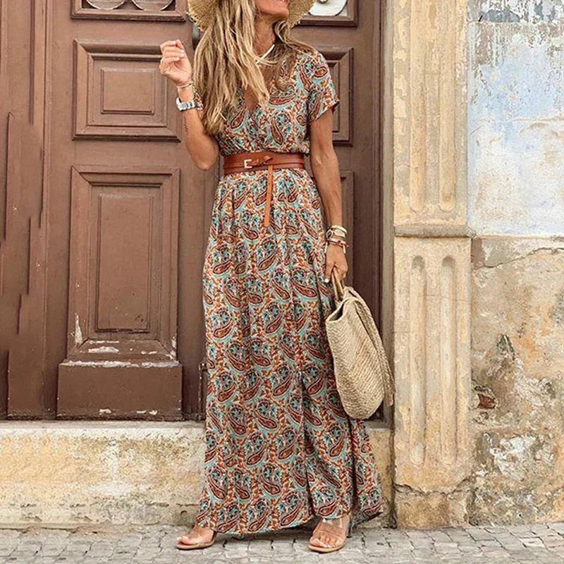 Robe longue femme avec ceinture et imprimé floral | ROBEMODE
