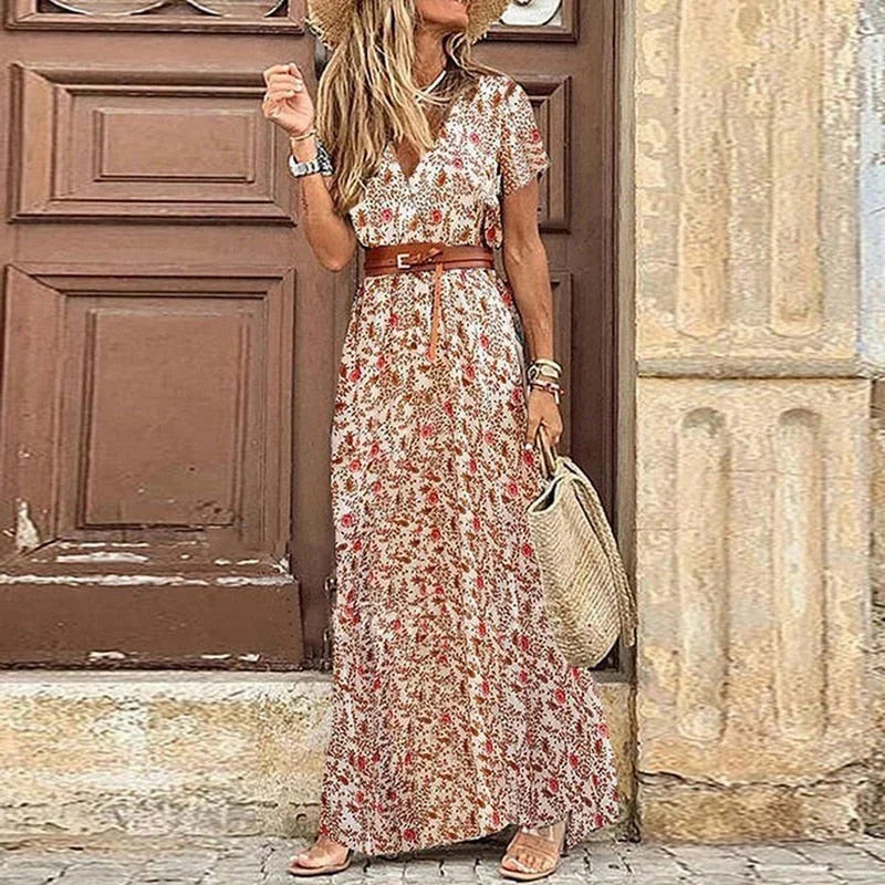 Robe longue femme avec ceinture et imprimé floral