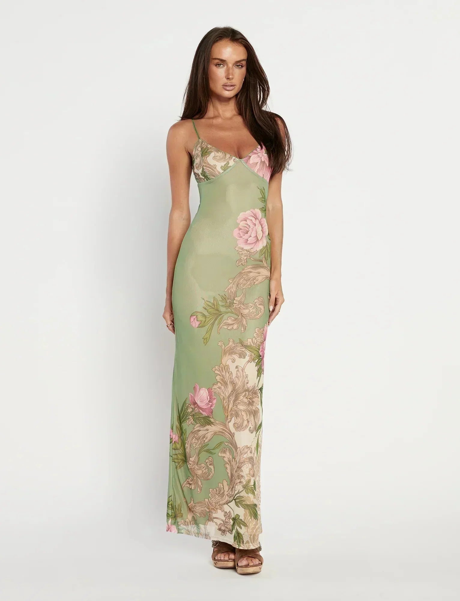 Robe longue femme imprimé floral bretelles fines | Coupe féminine + Style élégant + Facile à accessoiriser – ROBEMODE