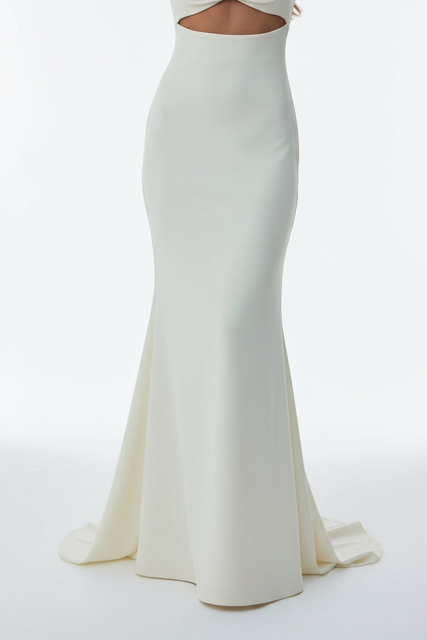 Robe longue ivoire soirée découpes latérales col rond | ROBEMODE